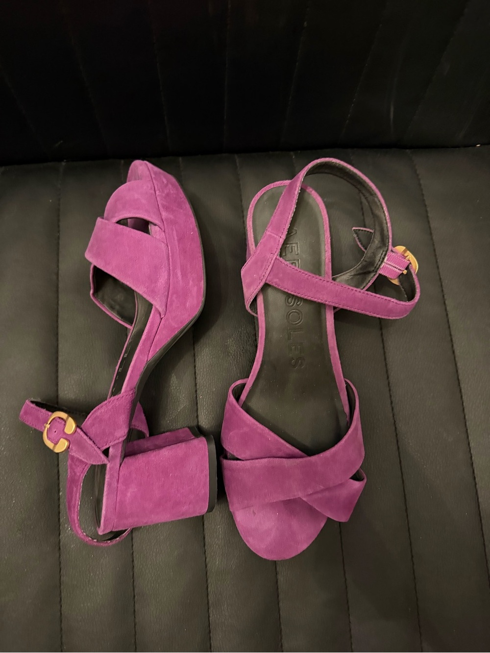AEROSOLES Magenta Suede Block Heel Sandals with Ankle Strap